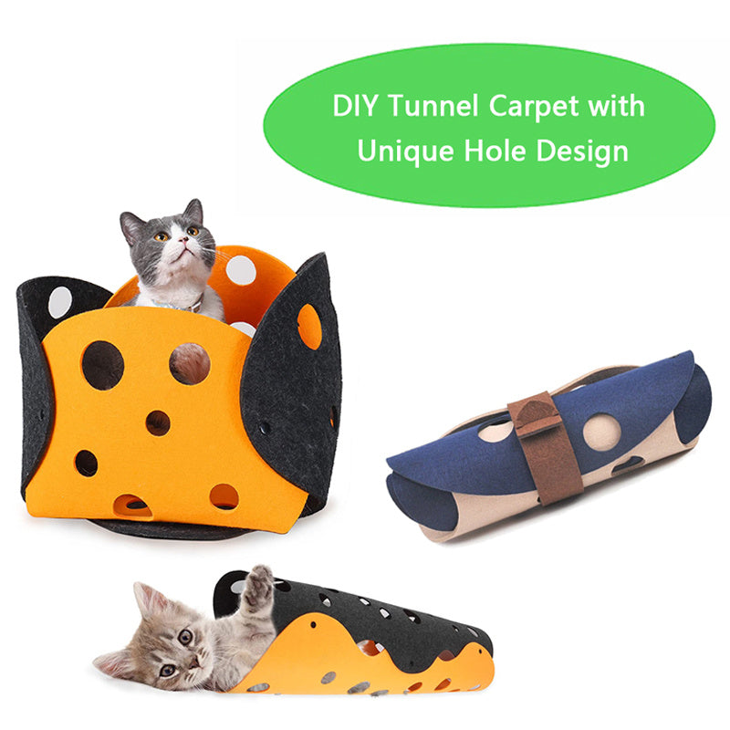 Collapsible Cat Tunnel with Felt Pom & Deformable Design Interactive Kitten Toy & Nest