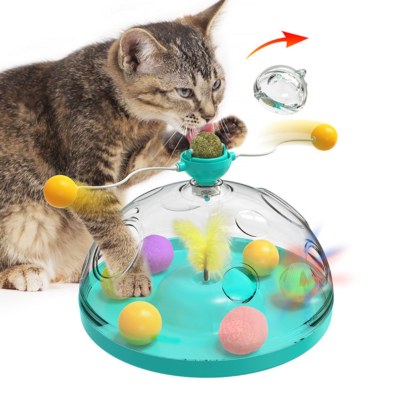 Meow's Windmill Interactive Cat Toy - Multifunctional Turntable with Catnip & Luminous Ball