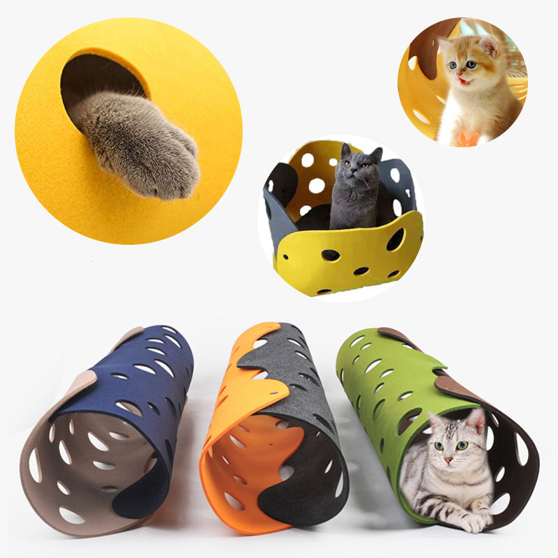 Collapsible Cat Tunnel with Felt Pom & Deformable Design Interactive Kitten Toy & Nest