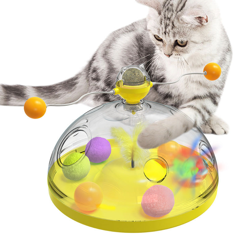 Meow's Windmill Interactive Cat Toy - Multifunctional Turntable with Catnip & Luminous Ball