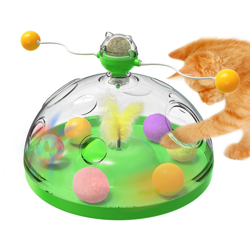 Meow's Windmill Interactive Cat Toy - Multifunctional Turntable with Catnip & Luminous Ball