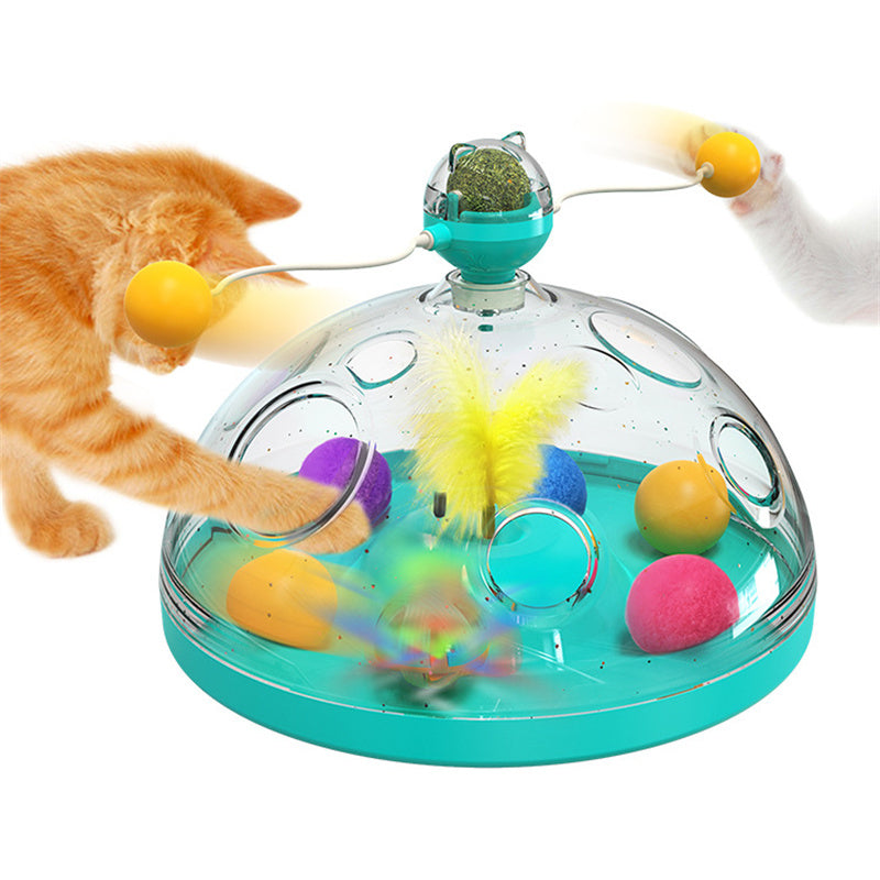 Meow's Windmill Interactive Cat Toy - Multifunctional Turntable with Catnip & Luminous Ball