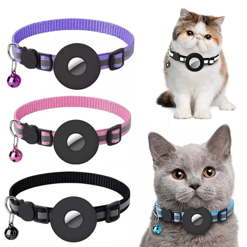 Reflective Nylon Collar with Waterproof Airtag Holder Protective Cover for Cats & Dogs