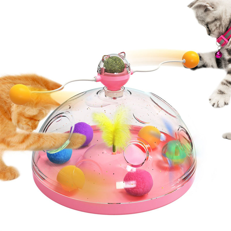 Meow's Windmill Interactive Cat Toy - Multifunctional Turntable with Catnip & Luminous Ball